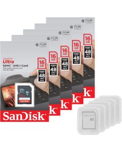 5 Pack - SanDisk Ultra 16GB SD SDHC Memory Flash Card UHS-I Class 10 Read Speed up to 48MB/s 320X SDSDUNB-016G-GN3IN Wholesale Lot + (5 Cases)
