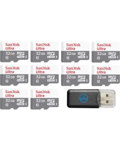 Sandisk 32GB 32G Micro SDHC Ultra (10 Pack) MicroSD TF Flash Memory Card High Speed Class 10 SDSQUNB-0032G-GN3MN with Everything But Stromboli Memory Card Reader