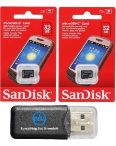 SanDisk 32GB MicroSD HC Flash Memory Card (2 Pack) Class 4 Bundle with (1) Everything But Stromboli MicroSD Card Reader